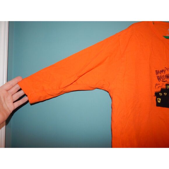 BANYAN TREE DESIGNS women's small orange Halloween 3/4-sleeve 100% cotton shirt - Picture 3 of 5